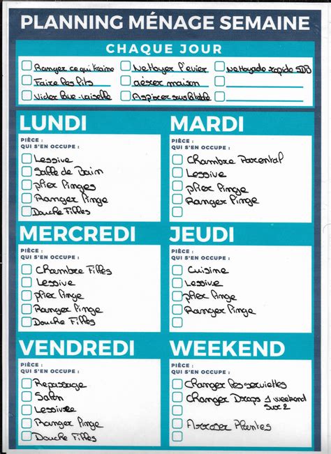 planning tache menagere famille nombreuse a imprimer|PLANNING MENAGE COMPLET